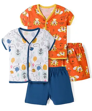 OHMS Single Jersey Knit Half Sleeves
                              Shorts Night Suit with Jungle Theme Print
                              Pack of 2 - Orange & Blue