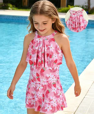 Mark & Mia Sleeveless Frock Swimsuit with
                      Floral Print - Pink