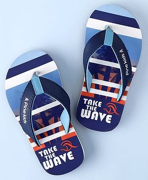 Pine Kids Slip On Beach Theme Printed & Striped Flip Flop - Blue