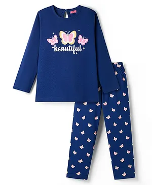 Babyhug Cotton Knit Full Sleeves
                              T-Shirt & Pyjama Night Suit With
                              Butterfly Print - Navy Blue