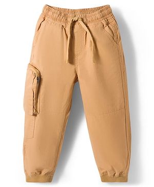 Babyhug Tussar Cotton Woven Full Length Solid Color Trouser - Khaki