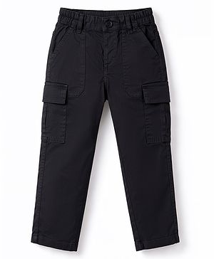Babyhug Twill Lycra Woven Full Length Solid Color Trousers With Stretch & Pockets - Black