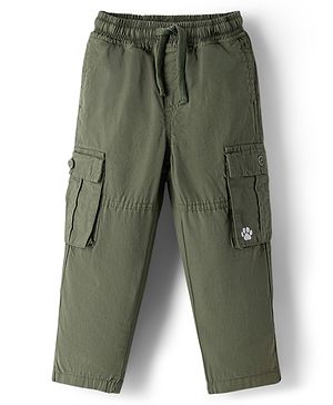 Babyhug 100% Cotton Woven Full Length Solid Trouser With Cargo Pockets - Olive Green