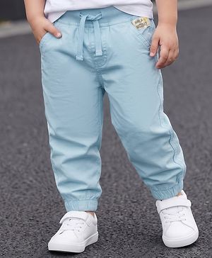 Babyhug Poplin Cotton Woven Full Length Trouser Pants with Patch & Pockets - Light Blue