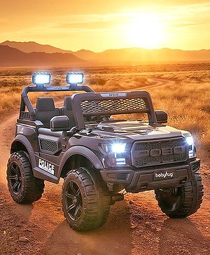 Babyhug POBO Battery Operated Ride on Jeep with Music & LED Lights - Black| Rechargeable Battery| Openable Doors| Built-in Music & AUX|Remote Control|Easy to Assemble| Forward Reverse & Swing Function