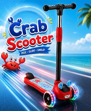 Babyhug Crab Kids Scooter with LED Wheels - Red| Adjustable Height| Lean-to-Steer| Toy for 3+ Yrs Boys & Girls|Sport Gift| Physical Activity| Plug & Play