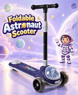 Babyhug Space Theme 3 Wheel Kids Scooter with LED Wheels - Blue| Adjustable Height| Lean-to-Steer| Toy for 3+ Years Boys & Girls | Outdoor Ride-On Toy | Physical Activity Gift| Plug & Play Assembly