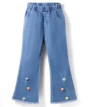 Mark & Mia Cotton Full Length
                              Washed Jeans With Floral Applique - Blue