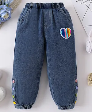 Mark & Mia Full Length Jeans with
                              Heart Embroidery Detailing - Blue