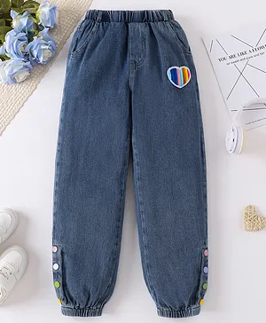 Mark & Mia Full Length Washed
                              Denim Jeans with Heart Embroidery - Blue