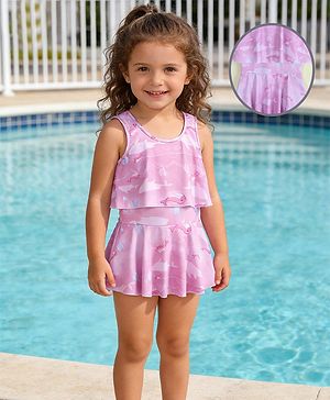 Babyhug Sleeveless Sea Life Printed Frock Swimsuit - Purple
