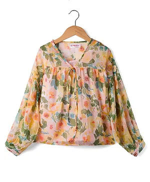 Kookie Kids Woven Full Sleeves Floral
                              Printed Top With Inner Tee - Multicolour