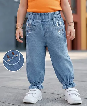Mark & Mia Cotton Lycra Full
                              Length Denim Jeans with Bunny Embroidery
                              Detailing - Blue