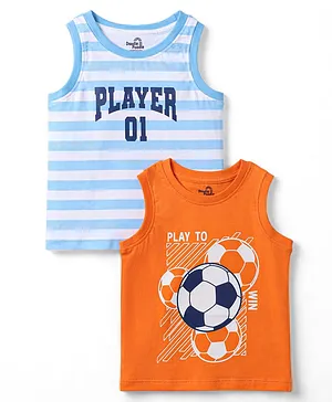 Doodle Poodle 100% Cotton Knit
                              Sleeveless T-Shirts with Football Print
                              Pack of 2 - Orange & White