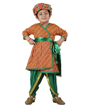 BookMyCostume Printed Rajasthani Full Sleeves Fancy Dress Costume - Red & Green