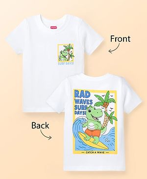 Babyhug Cotton Knit Half Sleeves T-Shirt With Front & Back Dino Print - White