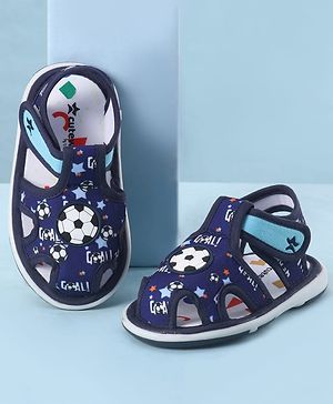 Cute Walk by Babyhug Velcro Closure Sandals With Football Print & Applique - Blue