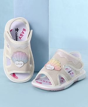 Cute Walk by Babyhug Velcro Closure Sandals With Seashell Applique - Beige