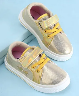 Cute Walk by Babyhug Velcro Closure Casual
                      Shoes with Heart Embroidery - Golden