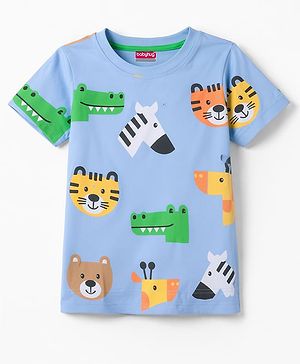 Babyhug Cotton Knit T-Shirt with All Over Print Half Sleeves Multicolor 6-9 Months