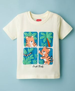 Babyhug Cotton Knit Half Sleeves T-Shirt With Tiger Print - Multicolor