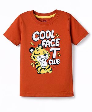 Babyhug Cotton Knit Half Sleeves T-Shirt with Tiger Print - Brown