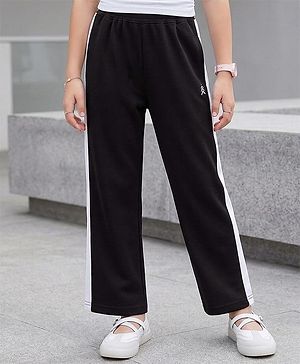 Pine Kids Knit Full Length Solid Colour Track Pant with Tape Detailing - Black
