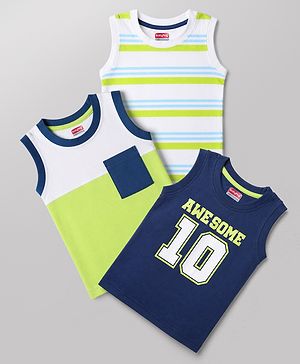 Babyhug Cotton Knit Sleeveless Printed Tank T-Shirts Pack of 3 - Multicolor