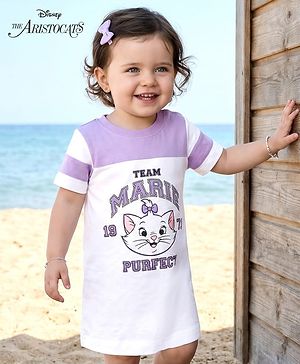 Babyhug Disney Single Jersey Knit Half Sleeves Frock With Marie Graphics - Multicolor
