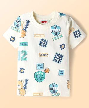 Babyhug Cotton Knit Half Sleeves T-Shirt With Teddy Bear Print - Multicolor