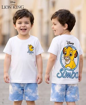 Babyhug Disney Single Jersey Knit Half Sleeves T-Shirt & Shorts Set With Lion King Graphics - White
