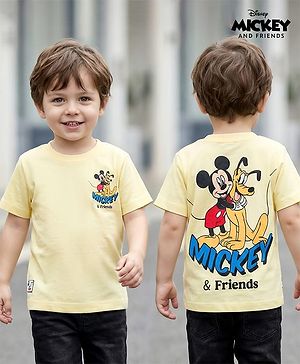 Babyhug Disney Single Jersey Knit Half Sleeves T-Shirt With Mickey Mouse & Friends Graphics - Yellow
