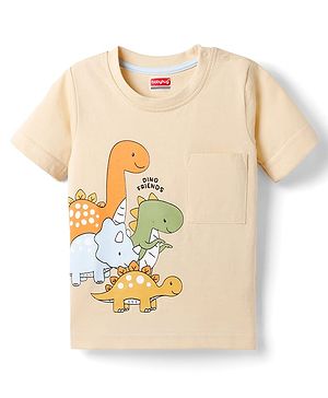 Babyhug Cotton Knit Half Sleeves T-Shirt With Dino Print - Multicolor