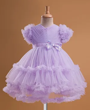 Babyhug Mesh Woven Half Frill Sleeves
                              Layered Ruffle Party Dress with with Yoke
                              Pleating & Sequined Bow Detailing -
                              Lilac