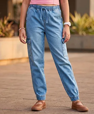 Pine Kids Cotton Elastane Woven Full
                              Length Solid Denim Jeans With Cargo
                              Pockets - Blue