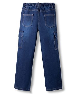 Pine Kids Denim Woven Full Length Washed Jeans With Cargo Pockets - Navy Blue
