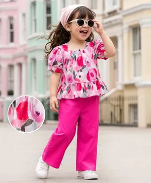 Mark & Mia Half Puffed Sleeves
                              Printed Top & Pant Set - Pink