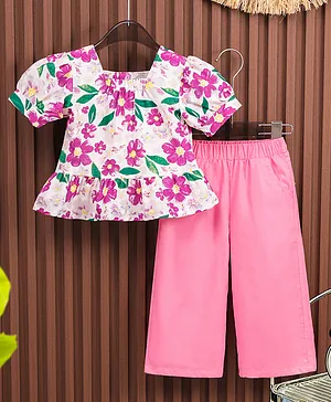 Mark & Mia Half Sleeves Top &
                              Lounge Pant Set With Floral Print - Pink