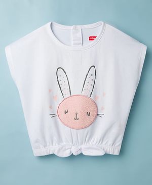 Babyhug Cotton Knit Half Sleeves T-Shirt With Bunny Patch - Multicolor