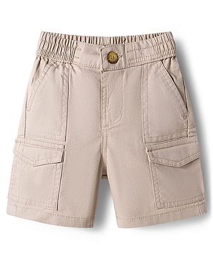 Bonfino Cotton Elastane Woven Knee Length Solid Color Shorts with Side Pockets - Beige