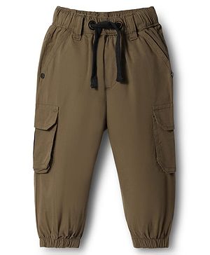 Bonfino 100% Cotton Woven Full Length Solid Color Pull On Joggers with Side Patch Pockets - Olive Green