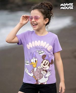 Pine Kids Disney 100% Cotton Knit Half Sleeves T-Shirt With Minnie & Daisy Graphic & Puff Print Detailing - Lavender