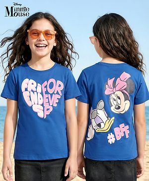 Pine Kids Disney 100% Cotton Knit Half Sleeves T-Shirt With Front & Back Minnie & Daisy Graphic - Blue