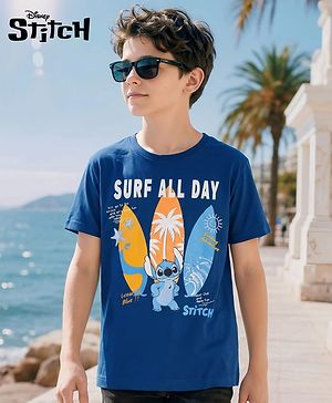 Pine Kids Disney Single Jersey Knit Half Sleeves T-Shirt with Stitch Graphic - Navy Blue