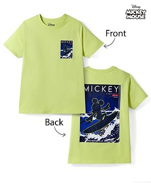 Pine Kids Disney 100% Cotton Knit Half Sleeves T-Shirt With Front & Back Mickey Mouse Graphic - Lime Green