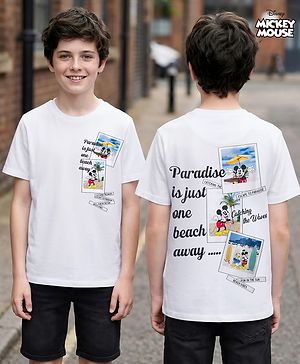 Pine Kids Disney 100% Cotton Half Sleeves T-Shirt With Front & Back Mickey & Friends Graphic - White