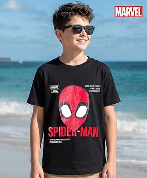 Pine Kids Marvel Single Jersey Knit Half Sleeves T-Shirt With Spider-Man Graphics - Black