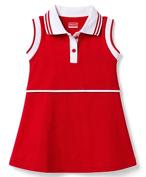 Babyhug Cotton Knit One Piece Frocks and Dresses Sleeveless Polo Collar Dark Pink 3-6 Months