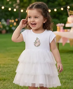 Babyoye Single Jersey Knit Half
                              Sleeves Party Dress With Floral Embroidery
                              - White