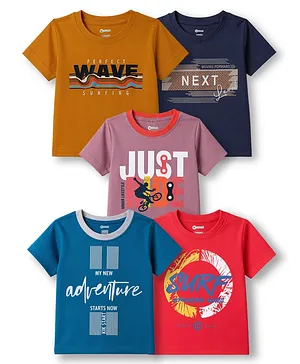 OHMS Cotton Knit Half Sleeves Beach Theme & Text Printed T-Shirts Pack Of 5 - Multicolor